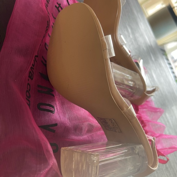 Clear Strap Ankle Block Heels- Nude - Picture 4 of 5